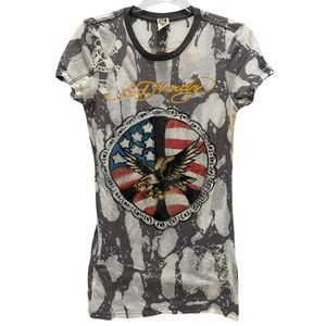 Vintage 90s/00s RARE Ed Hardy Christian Audiguer Women's AOP Eagle Shirt Size M